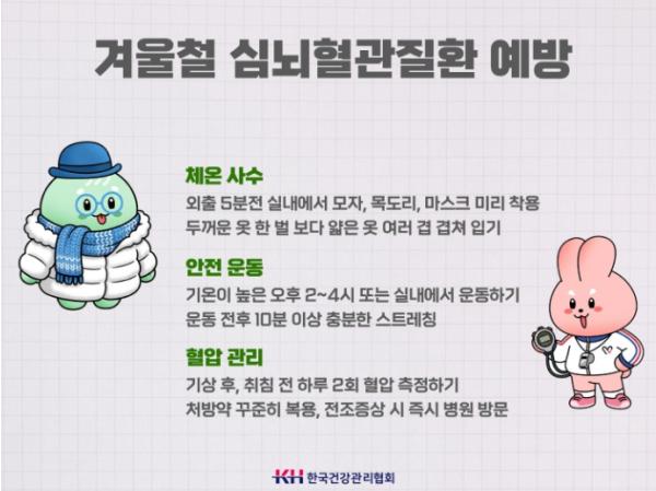 한국건강관리협회 인천지부, 겨울 심뇌혈관질환 ‘중증’ 위험... 체온 유지 및 만성질환 관리 등 선제적 대비 필수 기사 이미지