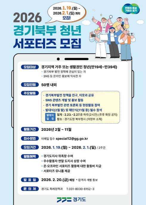 경기도, 2026년 경기북부 청년 서포터즈 2기 모집 기사 이미지