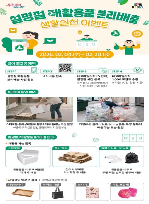 서울시, 설 명절 쓰레기 줄이기…분리배출 캠페인･과대포장 집중점검 병행 기사 이미지