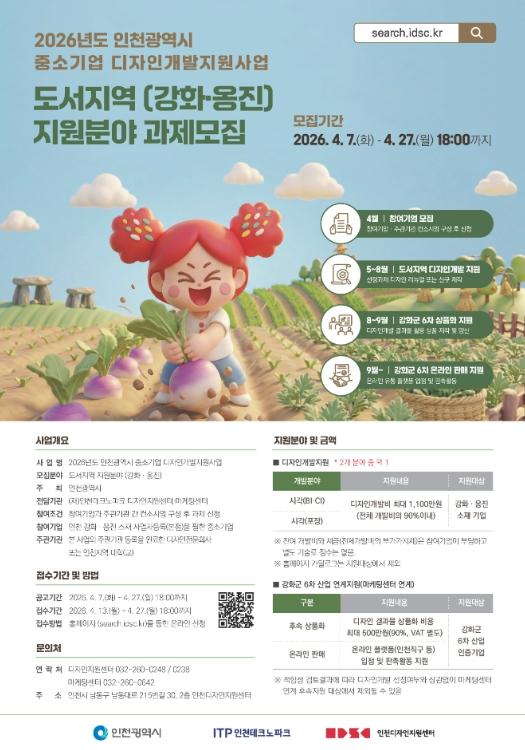 인천TP, ‘2026 도서지역(강화⋅옹진) 중소기업 디자인개발지원’ 참여기업 모집