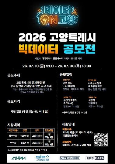 고양산업진흥원, 2026 고양시 빅데이터 공모전 참가자 모집